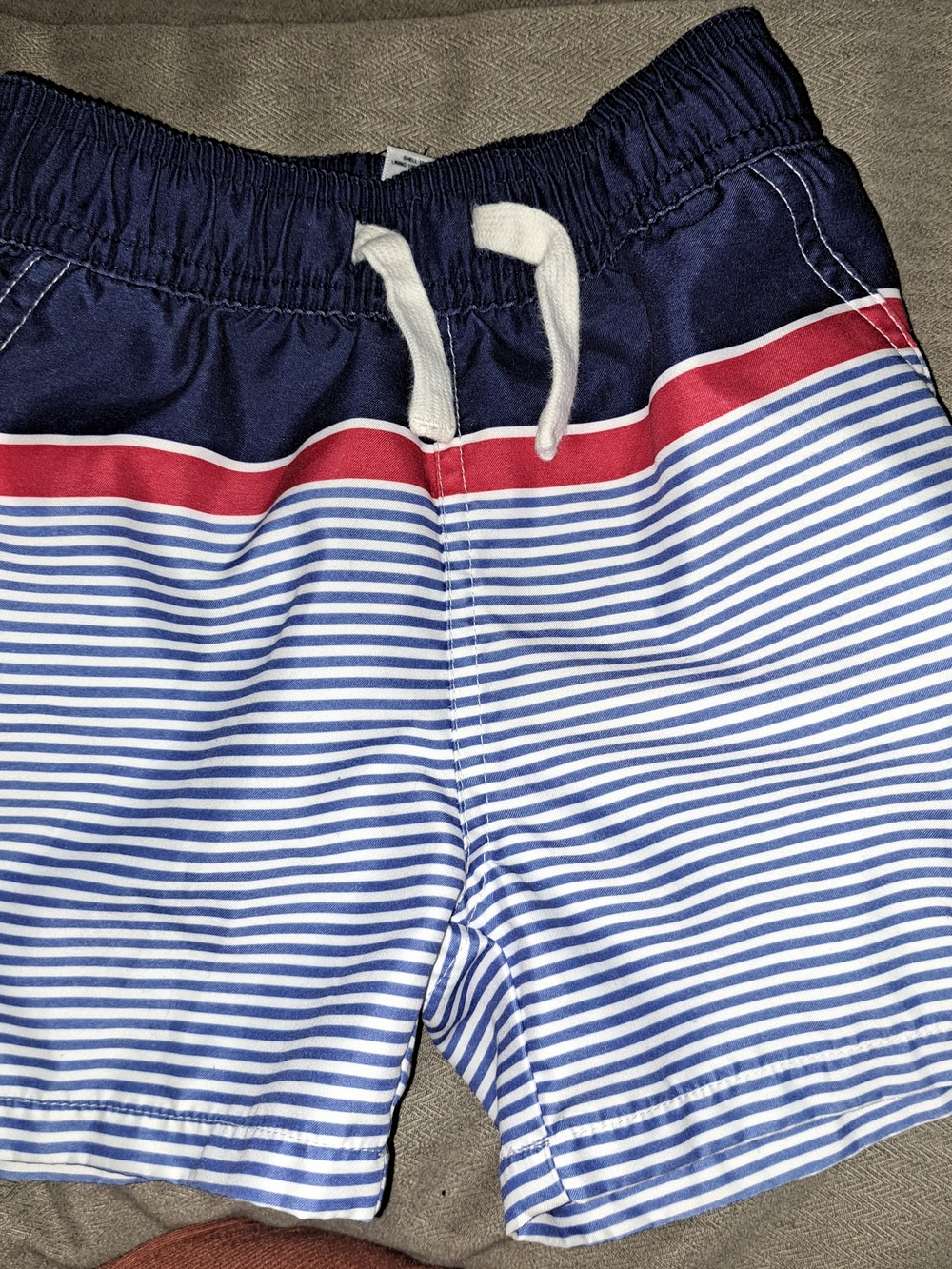 Vineyard Vines Kids Swim Trunks in Navy, Red, White and Blue Stripes